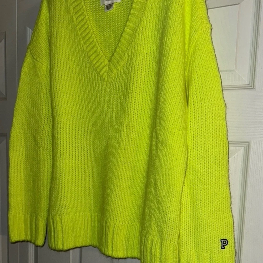 victoria's Secret pink Neon  Yellow V-Neck Sweater